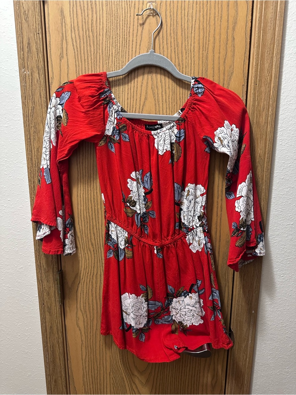 Red Floral Off-Shoulder Women's Romper